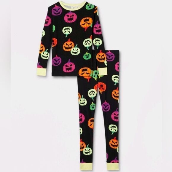 Nwt Unisex Boy's Girl's Halloween Jack O Lantern Pumpkin Pajama Set 100% cotton - Picture 1 of 8